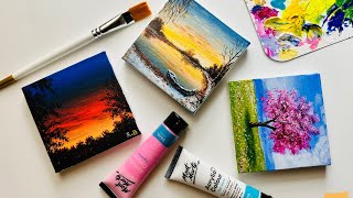 3 Acrylic Paintings for Beginners  3 Mini canvas Paintings [upl. by Otnicaj676]