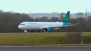 Aer Lingus A321 NEO takes off on a cold winter morning at Manchester aerlingus a321neo [upl. by Anahs168]