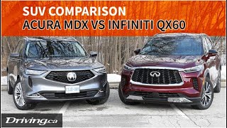 2022 Infiniti QX60 vs Acura MDX  SUV Comparison  Drivingca [upl. by Anhaj]