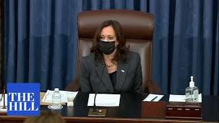 BREAKING Kamala Harris casts first tiebreaking vote as vice president [upl. by Nama590]