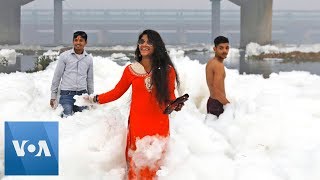 Toxic Foam in Indias Yamuna River [upl. by Neumeyer]