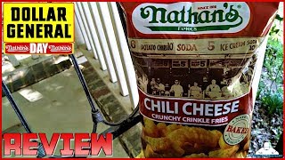 Nathans® Famous  Chili Cheese Crunchy Crinkle Fries Review  Dollar General Haul [upl. by Amzu]