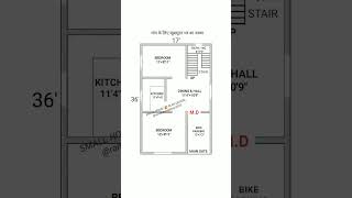 17 × 36 house plan  17 × 36 village plan  2BHK with bike parking design  shorts home houseplan [upl. by Anikat]