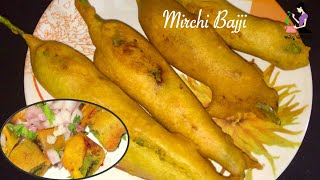 Mirchi Bajji Recipe In Telugu  Mirapakaya Bajji  Onion Stuffed Mirchi Pakora  Cut mirchi Bajji [upl. by Rodenhouse713]