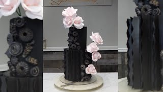 Modern Architectural Geometric Cake with Black Glittery Meringues Recipe Included  Cake Trends [upl. by Herzel]