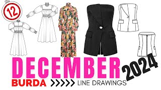 BURDA 122024 FULL Line Drawings ¬ Elegant Sewing Inspiration [upl. by Nomsed]