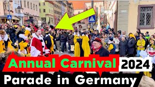 Travelling to see German carnival Fasching parade in Rottweil Germany 2024  Fastnacht party RW [upl. by Sirej]