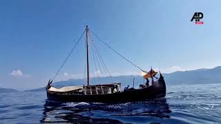 Viking ship navigating seafarers ancient routes berths in Adriatic [upl. by Siurtemed]