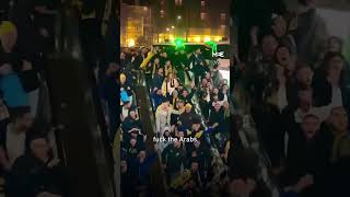 Maccabi Tel Aviv hooligans chant racist antiArabs slogans ahead of match in Amsterdam [upl. by Natsyrt]