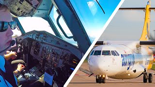 Cockpit Full Flight with ATC Aurigny ATR72 Manchester to Guernsey [upl. by Anoed831]