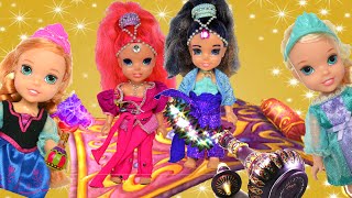 Elsa and Anna Toddlers meet Genies Shimmer and Shine Magic Carpet Ride Elsya and Annya  Dolls [upl. by Hilary]