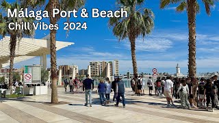 Malaga Town Marina and Beach Walking Tour April 2024 NOW  Costa Del Sol City Walking Tour 4k 60fps [upl. by Areek]