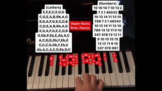 Super Mario Bros Theme Song piano tutorial letters and numbers [upl. by Sammer]