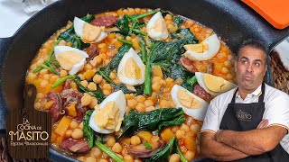 Garbanzos con chorizo una receta de legumbres facil y rica [upl. by Aerdnaek301]