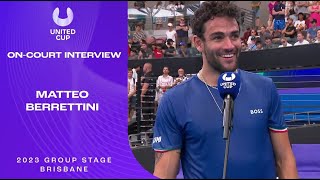 Matteo Berrettini OnCourt Interview  United Cup 2023 Group E [upl. by Ardolino]