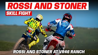 Valentino Rossi and Casey Stoner compete overtaking skills at VR46 Ranch rossistoner [upl. by Ahsiekar]