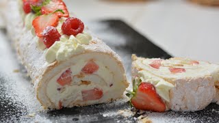 Pavlova roll  rulada de bezea cu mascarpone capsuni si zmeura  Tabys Welt [upl. by Belia]