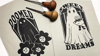 SPOOKTOBER Lino Printing [upl. by Marko]