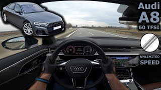 2022 Audi A8 60 TFSI quattro facelift  POV test drive unlimited highway with top speed [upl. by Jacobina]