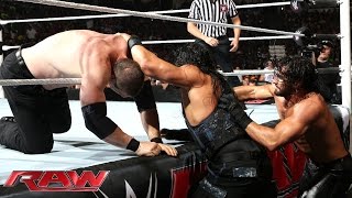 Roman Reigns vs Seth Rollins amp Kane – 2on1 Handicap Match Raw Aug 25 2014 [upl. by Enitsyrhc]