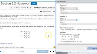 Using StatCrunch to perform hypothesis testing on two independent means of blood pressures [upl. by Hannibal]