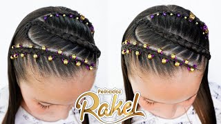 Peinado Con Trenzas Y Cabello Suelto Fácil Casual Encintado Con Balines [upl. by Nosnah]