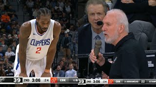 Gregg Popovich asks Spurs crowd to stop booing Kawhi Leonard while he shoots FTs [upl. by Lertram]