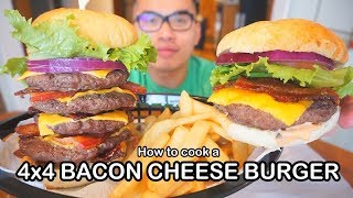 How to cook a 4x4 BACON CHEESE BURGER [upl. by Enecnarf697]