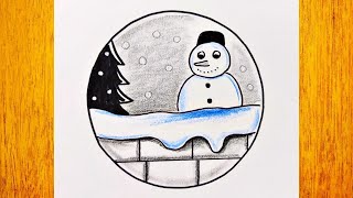 How to draw a winter landscape  How to draw a Snowman  Simple and easy drawings [upl. by Brina]