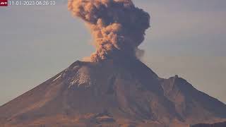 Nov 1 2023 Gray ash explosive eruption from Popocatépetl Volcano Mexico [upl. by Elaen]