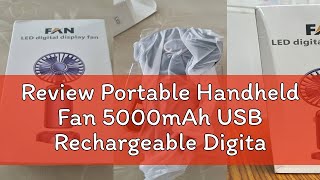 Review Portable Handheld Fan 5000mAh USB Rechargeable Digital Display Hanging Neck Fan Foldable Tab [upl. by Nauqram]