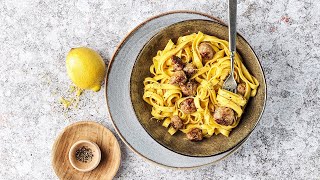 Superfast recipe Tagliatelle with sausage carbonara  FOOBY [upl. by Sayles]