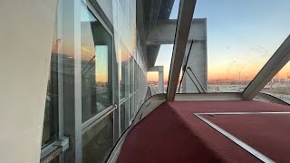 PANYNJ Newark Airport EWR AirTrain Ride At Sunset Front POV From Term A To Rail Link 12122023 [upl. by Polito]