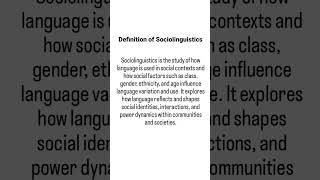 Definition of Sociolinguistics linguistics englishlinguistics english sociolinguistics [upl. by Yeclehc512]