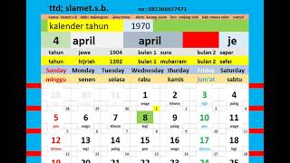 kalender tahun 1969 1970 1971 1972 lengkap weton pasaran kalender jawa hijriah [upl. by Alya]