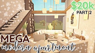 MEGA Modern Bloxburg APARTMENT Living Room  House Build 2 Story  Part 2 WITH VOICE [upl. by Lucey]