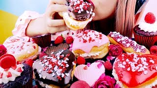 ASMR DOUGHNUTS CHOCOLATE CUPCAKES  Valentines Day  Eating Sounds 먹방 [upl. by Einuj922]