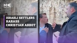 Israeli settlers assault Christian abbot in Jerusalem verbally and physically [upl. by Anirehtak]