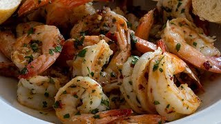 Garlic Shrimp Recipe  With Butter Olive Oil White Wine Lemon Parsley amp Red Pepper Flakes [upl. by Aleakcim]