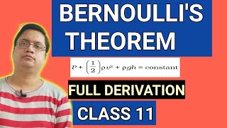 BERNOULLIS THEOREM  CLASS 11  FULL DERIVATION  NCERT MECHANICAL PROPERTIES OF FLUIDS [upl. by Ulric]