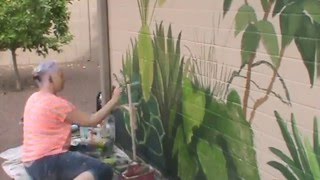 Timelapse Exterior Mural of Tropical Plants by Gina Ribaudo of wwwILoveMuralscom [upl. by Rosabel]