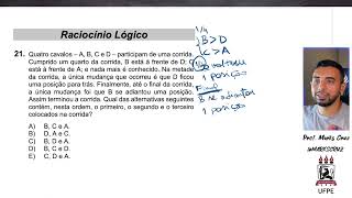 Resolução Raciocínio Lógico da UFPE  concurso Nível D Questão 21 [upl. by Alatea]