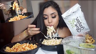 OLIVE GARDEN FETTUCCINE ALFREDO  FIVE CHEESE ZITI AL FORNO PASTA MUKBANG EATING SHOW WATCH ME EAT [upl. by Litha]