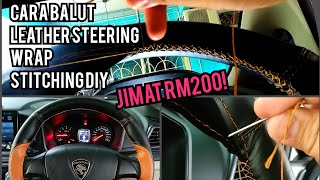 How to  Step by Step Cara jahit kulit balut stereng  DIY leather wrap steering cover stitch [upl. by Acemahs104]