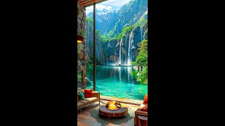 Paradise Corner Cozy Terrace with Campfire amp Mountain Lake View amp ASMR Waterfall Sounds💤 [upl. by Euqinor648]