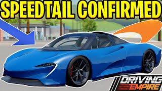 MCLAREN SPEEDTAIL CONFIRMED AS The 5th Car This Update  Driving Empire [upl. by Angelle21]