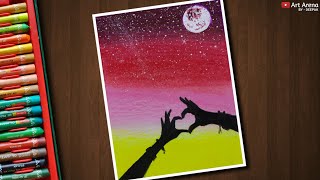 Valentines Day Drawing for Beginners with Oil Pastels  Step by Step [upl. by Rab]