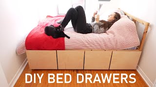 DIY BED DRAWERS  Level Up A Small Bedroom [upl. by Kyte532]