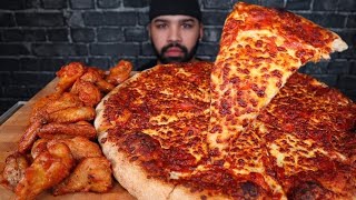 ASMR NO TALKING TRIPLE CHEESE TRIPLE PEPPERONI PIZZA AND WINGS WITH RANCH MUKBANG [upl. by Cantu]