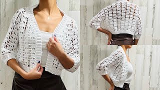 CHAQUETA O CÁRDIGAN CORTO A CROCHET  TUTORIAL [upl. by Burroughs705]